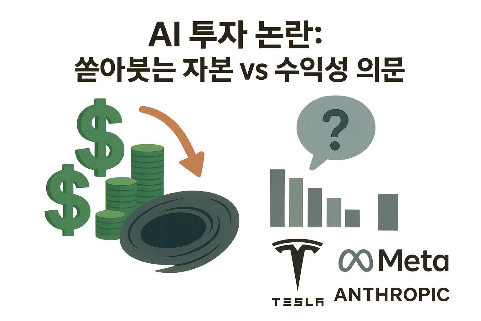 AI 투자 논란: 쏟아붓는 자본 vs 수익성 의문 내용을 설명하는 AI 개념 이미지
